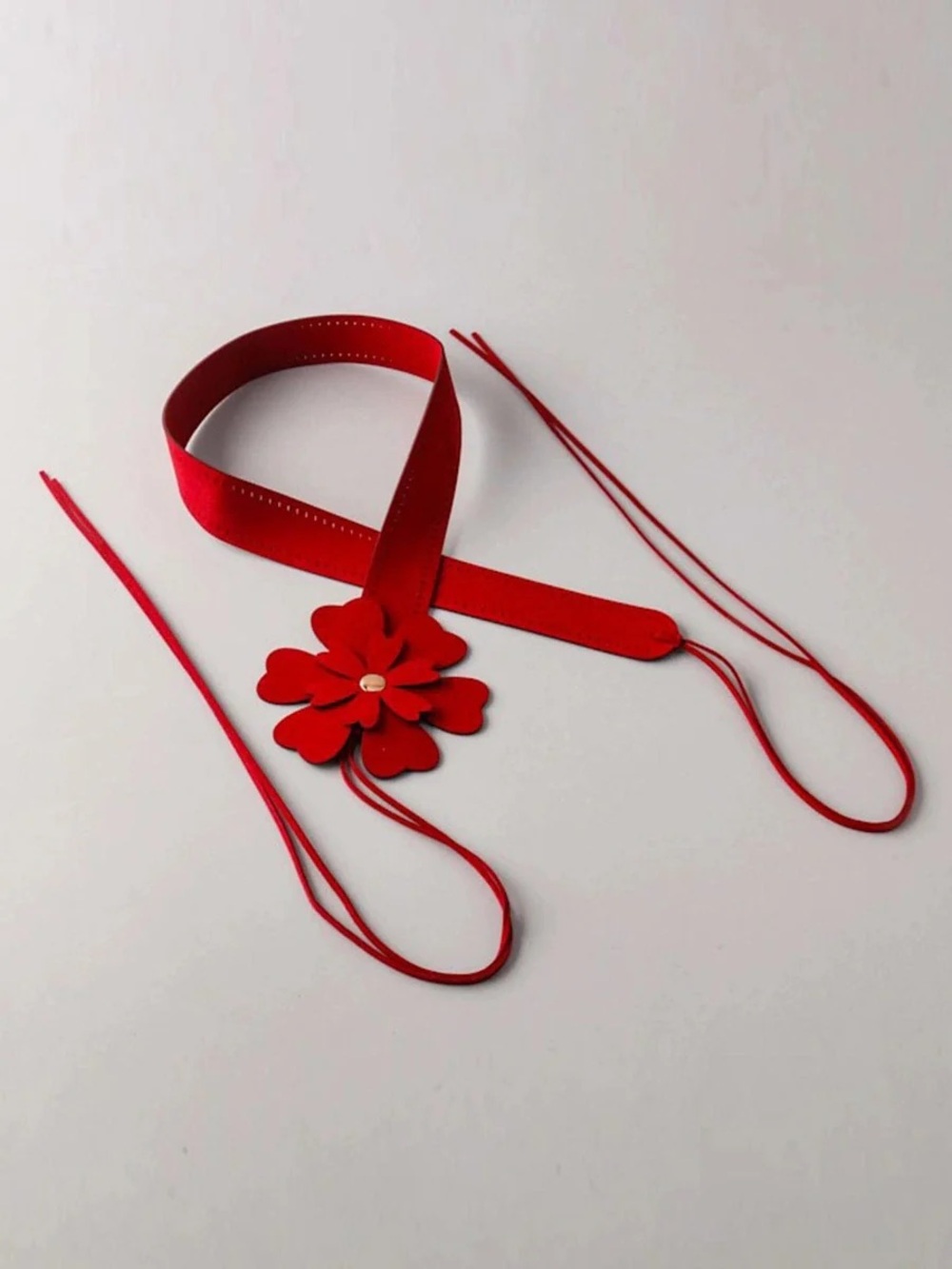 214 • Scarlet Red Flower Leather Belts/Necklace Accessory Various - Picture 5 of 6